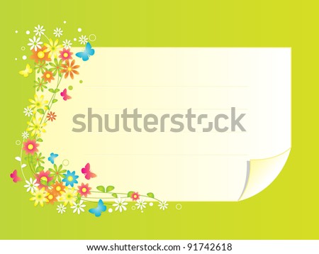 Spring Flowers Frame - A beautiful frame in spring theme with colorful flowers and butterflies. A note graphic with horizontal lines to write a text message.
