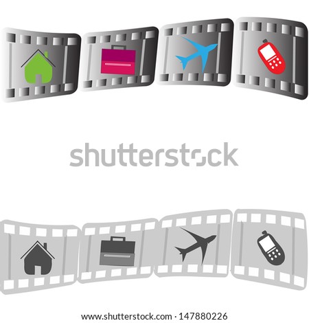 Movie Film with icons - color and black and white
