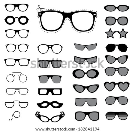 Set of sunglasses and glasses. Vector illustration. 