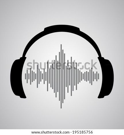 headphones icon with sound wave beats. Vector flat illustration.