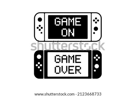 Game controller design template icon.  Gamepad. Game On. Game Over.