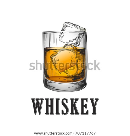 Whiskey Glass. Hand Drawn Drink Vector Illustration.