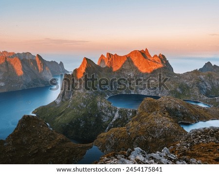 Similar – Image, Stock Photo aerial view of mountain canyon with river and forest in Georgia