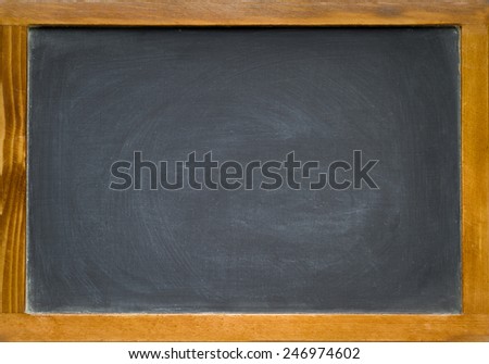 A blank slightly dirty chalkboard / blackboard in an old wooden frame