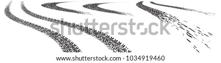 Set of vector trails, traces of the tyre in grunge style on a white background