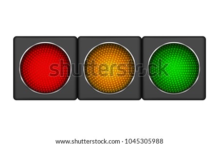 Modern horizontal led traffic light with of switching-on red, yellow, green lights. 