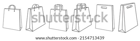 Set of shopping bags icon in thin outline, monoline style