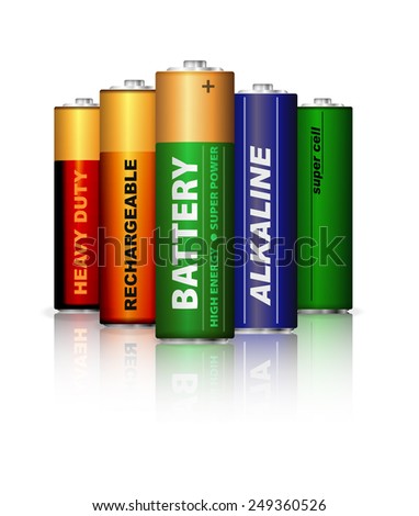Set of AA batteries isolated on white