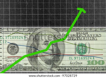 green graph show money value increase with black grid and dollar background