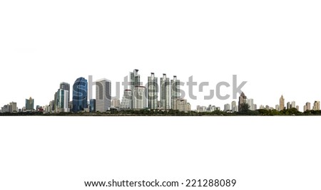 architectural building in panoramic view,city skyline isolated on white background