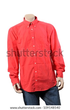 Red male shirt with breast pocket isolated on white