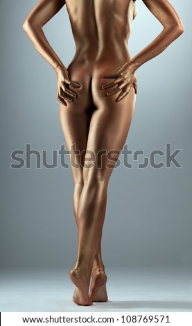 Beauty naked woman body like metal statue