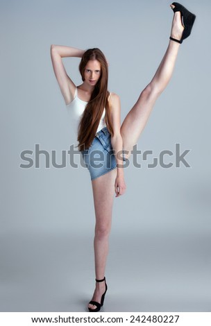 Beautiful skinny model shows good stretch