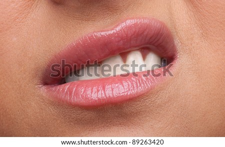 Beauty woman lips anger emotions close-up