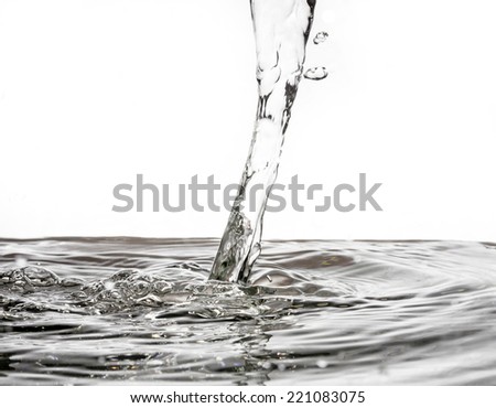 The fluid motion of water splashing as it is poured.