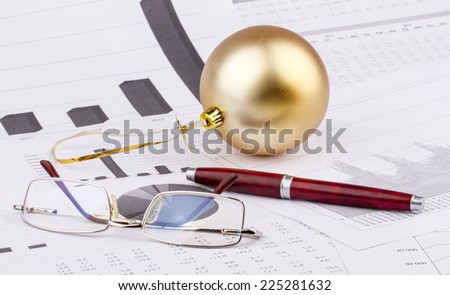 Business Christmas: balls, pen, eyeglasses