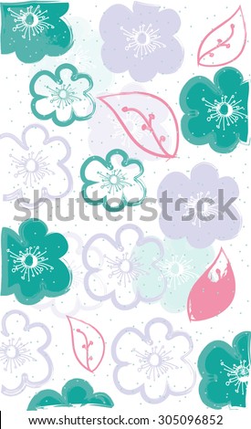 ,beautiful floral background with purple and turquoise flowers and leaves