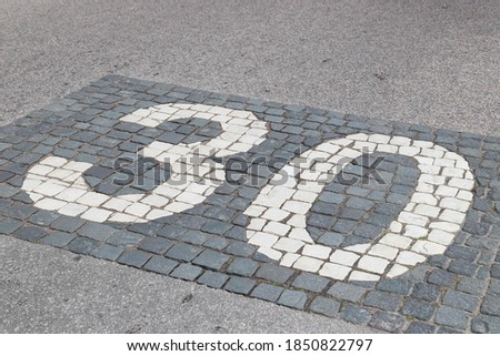 Similar – Image, Stock Photo Straßenmarkierung Geschwindigkeitsbegrenzung 30 km/h