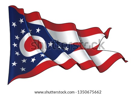 Vector illustration of a Waving Flag of the State of Ohio. All elements neatly on well-defined layers and groups.