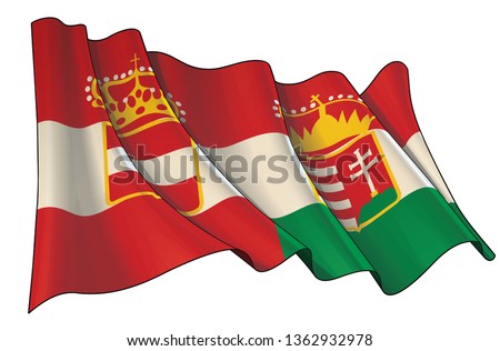 Vector illustration of a Waving Flag of Austria-Hungary. All elements neatly on well-defined layers and groups. Sepia overtone on a separate group
