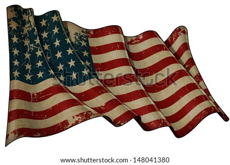 Illustration of an aged, waving US 48 star flag of the period 1912-1959. This design was used by the US in both World Wars and the Korean war. Stock fotó © 