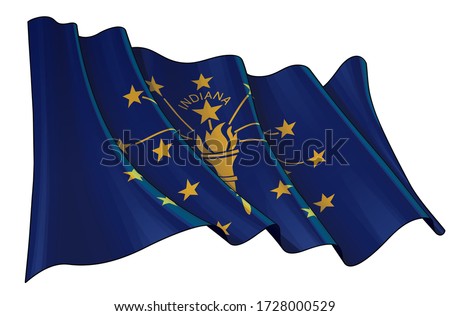 Vector illustration of a Waving Flag of the State of Indiana. All elements neatly on well-defined layers and groups.