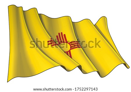 Vector illustration of a Waving Flag of the State of New Mexico. All elements neatly on well-defined layers and groups.