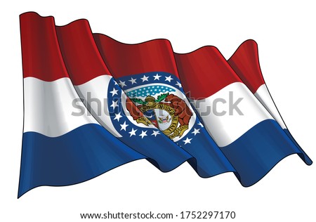 Vector illustration of a Waving Flag of the State of Missouri.  All elements neatly on well-defined layers and groups.