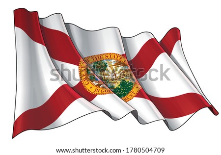 Vector illustration of a Waving Flag of the State of Florida. All elements neatly on well-defined layers and groups.