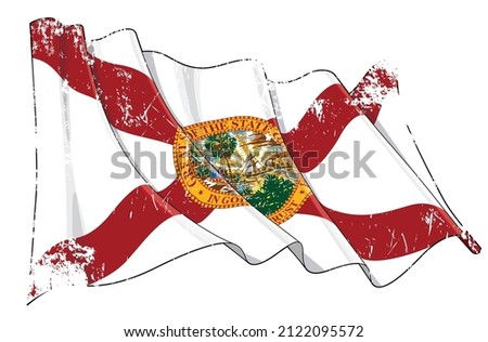 Vector Textured Grunge illustration of a Waving Flag of the State of Florida. All elements neatly on well-defined layers and groups.