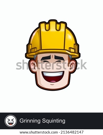 Icon of a construction worker face with Grinning Squinting emotional expression. All elements neatly on well described layers and groups.