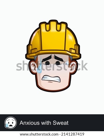 Icon of a construction worker face with Anxious with Sweat emotional expression. All elements neatly on well described layers and groups.