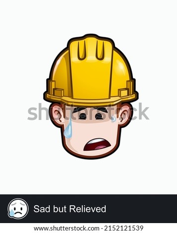 Icon of a construction worker face with Sad but Relieved emotional expression. All elements neatly on well described layers and groups.