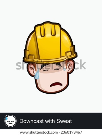Icon of a construction worker face with Downcast with Sweat emotional expression. All elements neatly on well described layers and groups.