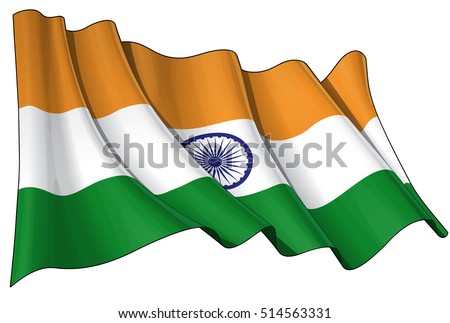 Vector Illustration of a waving Indian Flag. All elements neatly organized. Lines, Shading & Flag Colors on separate layers for easy editing.