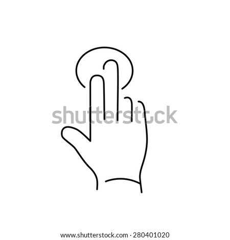 vector modern flat design linear icon of tapping hand with two fingers gesture | black thin line pictogram isolated on white background