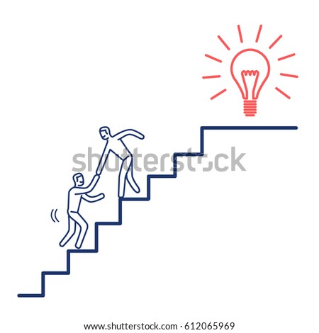 Helping hand to success. Vector business illustration of two businessman's collaborating on stairs to goal | modern flat design linear concept icon and infographic red and blue on white background
 Photo stock © 