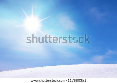 Winter landscape scene with sunshine.
