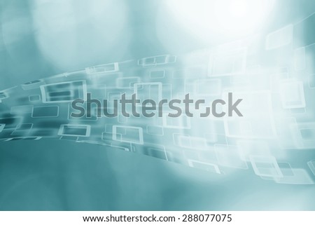 Abstract cyberspace rectangle and square bokeh stream cloud computer on blurred blue illustration background.