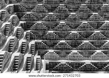 Giant stepwell in rajasthan, india, Black and white