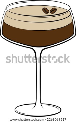 Espresso Martini cocktail with coffee bean garnish. Classic alcoholic beverage vector illustration