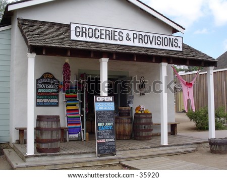 Old time grocery and provision store front.