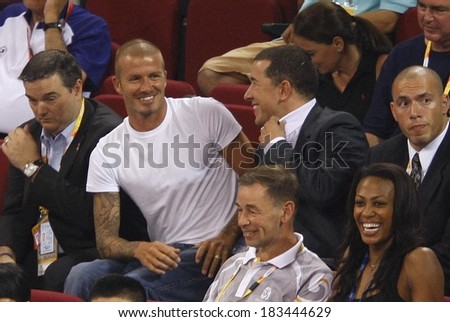 David Beckham watches the gold medal game between the United States and Spain during Day 16 of the Beijing 2008 Olympic Games at the Beijing Olympic Basketball Gymnasium on August 24, 2008