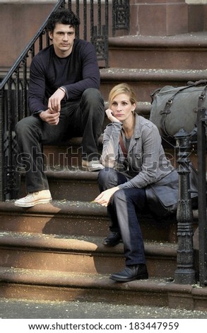 James Franco, Julia Roberts on location for Filming of EAT LOVE PRAY, East Village, New York, NY August 3, 2009