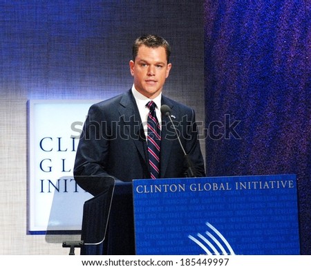 Matt Damon at a public appearance for 2009 Annual Meeting of the Clinton Global Initiative-Opening Plenary, Sheraton New York Hotel and Towers, New York September 22, 2009