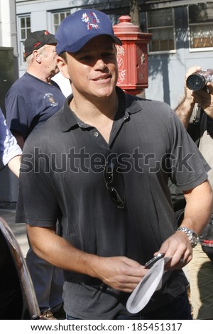 Matt Damon on location for The Adjustment Bureau Film Shoot, West Village, New York, NY August 27, 2009