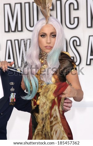 Lady GaGa, in an Alexander McQueen gown, at 2010 MTV Video Music Awards VMA\'s-ARRIVALS-NO US PRINT USAGE UNTIL 9/16/2010, Nokia Theatre LA LIVE, Los Angeles September 12, 2010