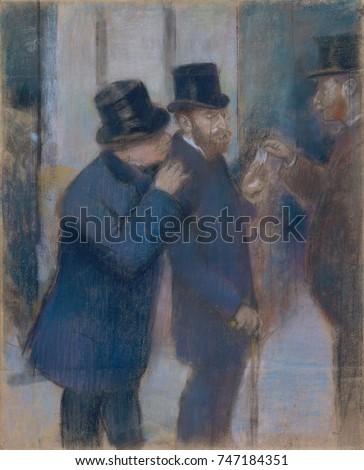 Portraits at the Stock Exchange, by Edgar Degas, 1879, French impressionist pastel drawing. Preliminary study for a painting of the Jewish financier and collector Ernest May , under the portico of the