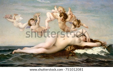 THE BIRTH OF VENUS, by Alexandre Cabanel, 1875, French painting, oil on canvas. This is a copy of Cabanels popular work exhibited in Paris Salon of 1863, which was purchased by Napoleon III for his pe