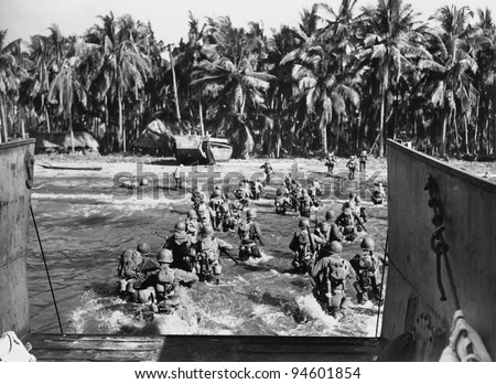 American Troops Storming The Beaches During World War Ii Stock Photo ...